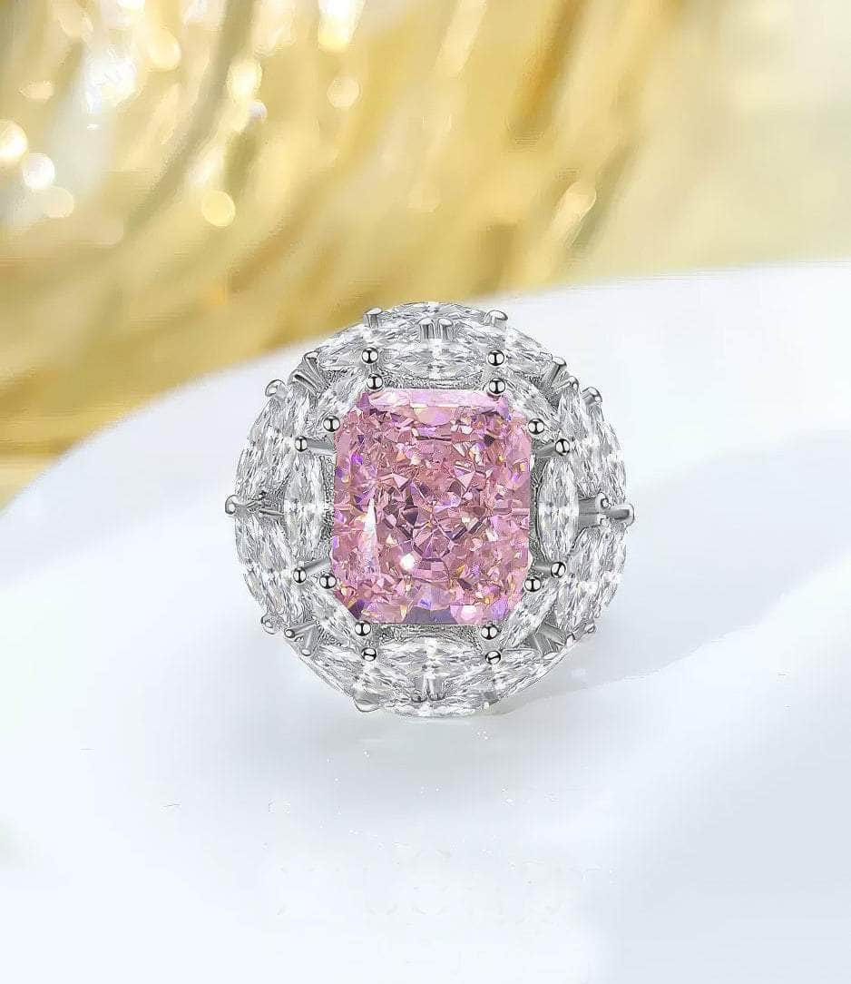 925 Sterling Silver Prong Setting Lab Diamond Pink Sapphire Emerald Cut Ring 5 US / Pink Sapphire