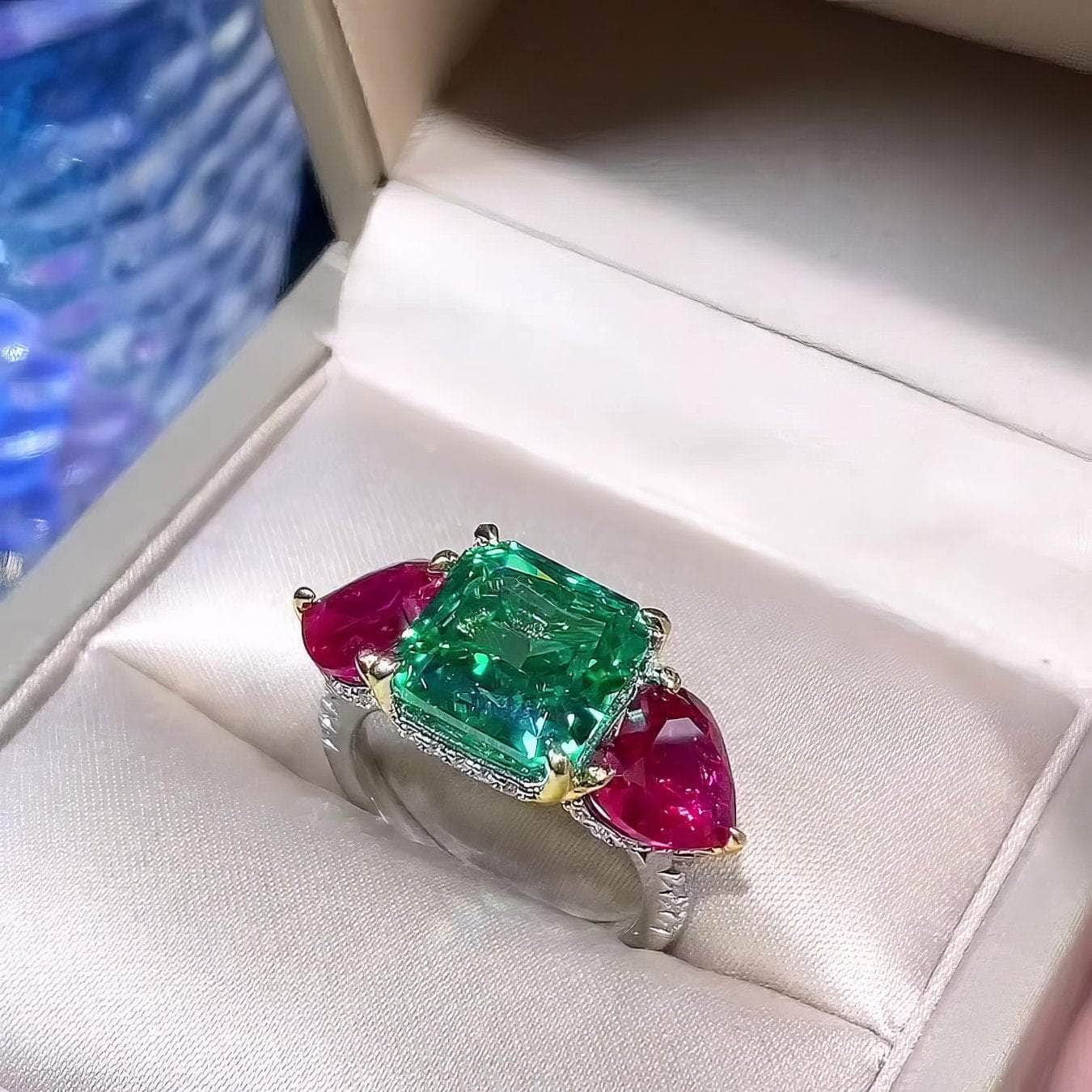 925-Sterling-Silver-Three-Stone-Lab-Created-Emerald-Ruby-Princess-Cut-Ring