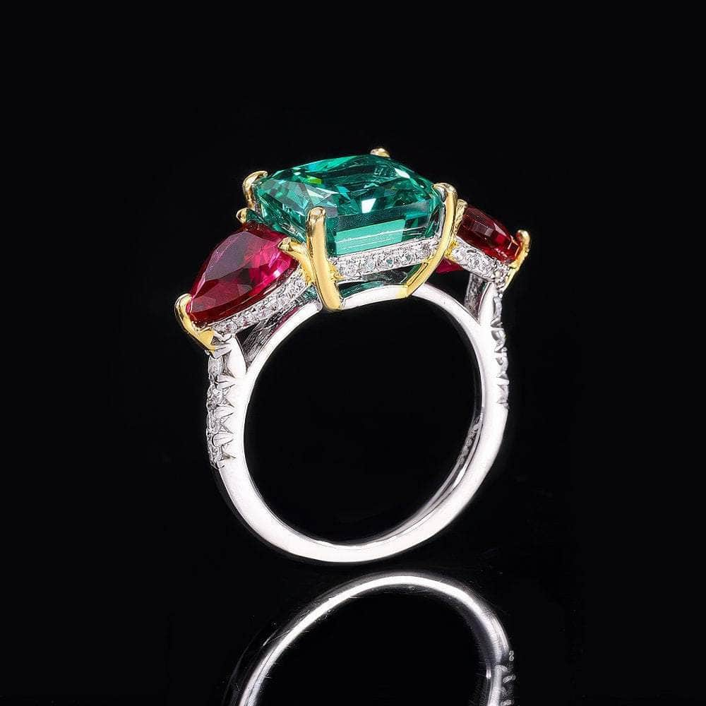 925-Sterling-Silver-Three-Stone-Lab-Created-Emerald-Ruby-Princess-Cut-Ring