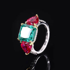 925-Sterling-Silver-Three-Stone-Lab-Created-Emerald-Ruby-Princess-Cut-Ring