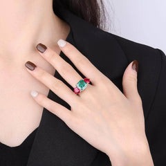 925-Sterling-Silver-Three-Stone-Lab-Created-Emerald-Ruby-Princess-Cut-Ring