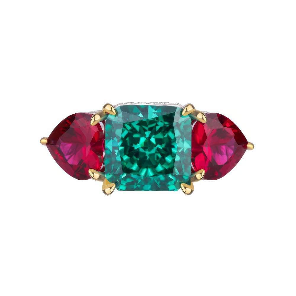 925-Sterling-Silver-Three-Stone-Lab-Created-Emerald-Ruby-Princess-Cut-Ring 5 US / Emerald