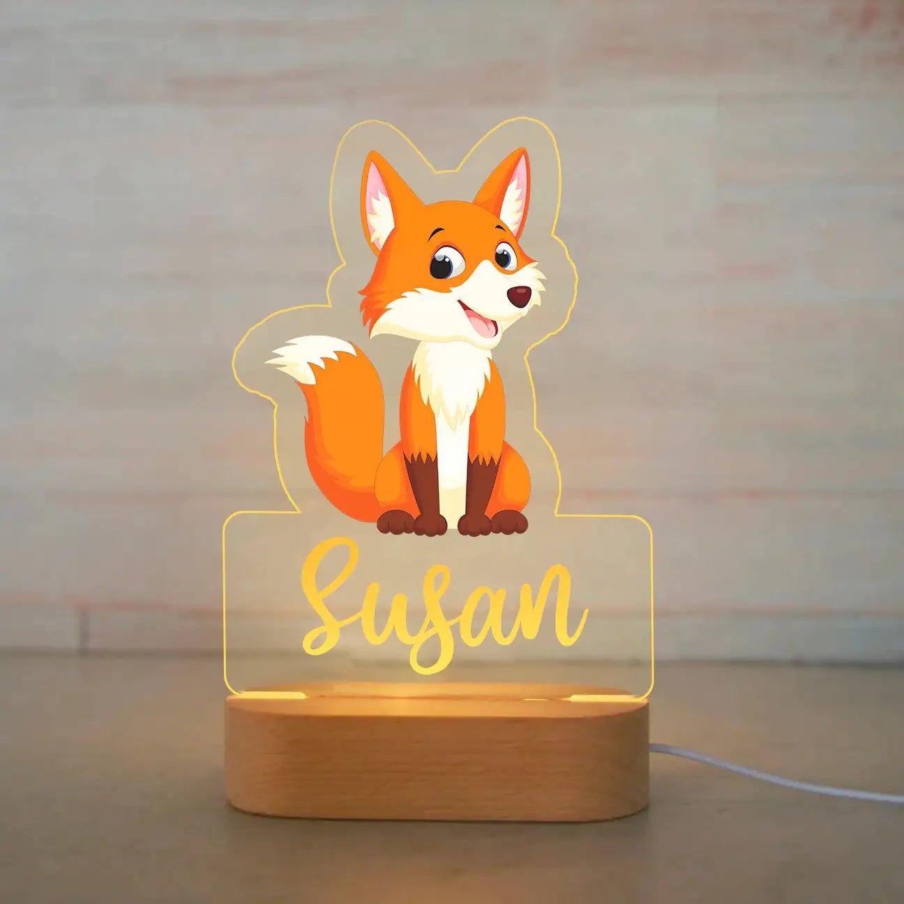 Customized Animal-themed Night Light for Kids - Personalized with Child's Name, Acrylic Lamp for Bedroom Decor Warm Light / 07Fox