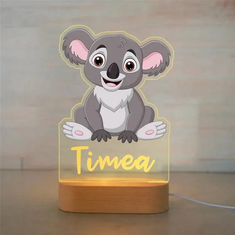 Customized Animal-themed Night Light for Kids - Personalized with Child's Name, Acrylic Lamp for Bedroom Decor Warm Light / 11Koala