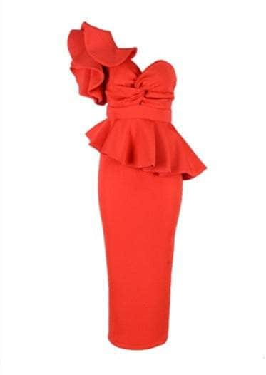 Asymmetrical Ruffle Split Bodycon Two-Piece Set