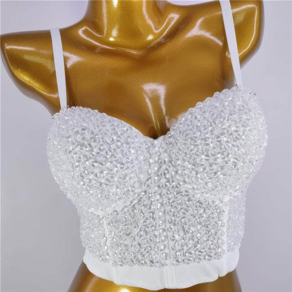 Beaded Rhinestone Push-Up Bustier Bralette Top