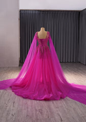 Beaded Sequin Cape Sleeve Pageant Dress - R6K9T