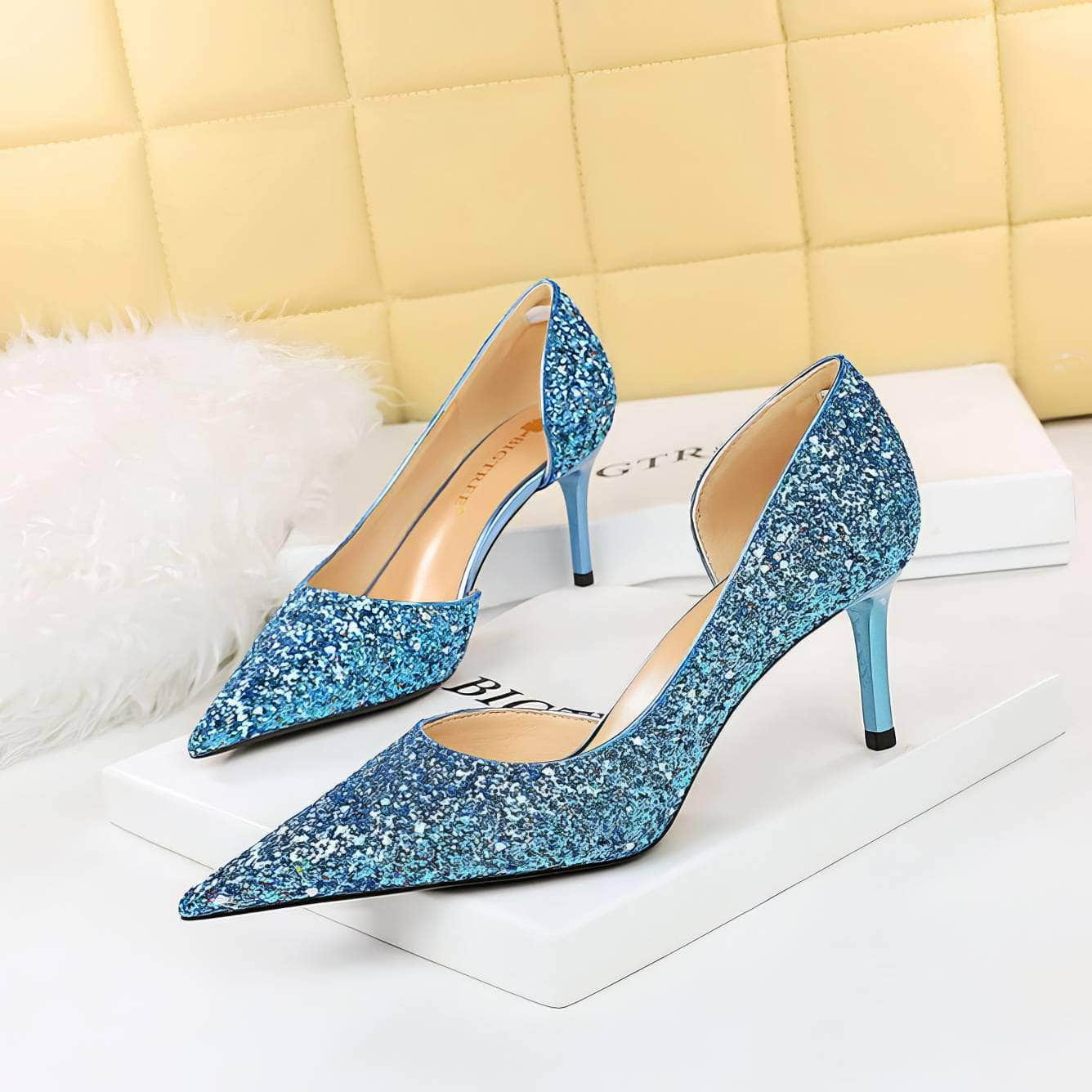 Bling Sequin Pointed Toes Heels Pumps