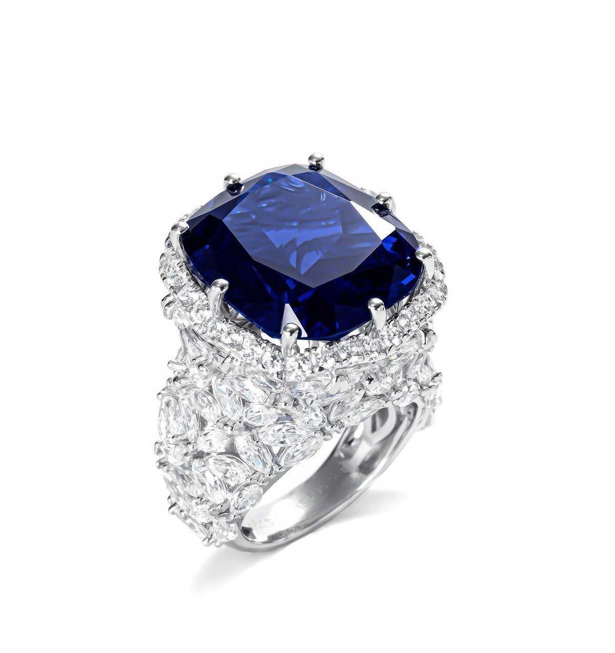 Blue Sapphire Cushion Cut Lab Diamond Statement Ring