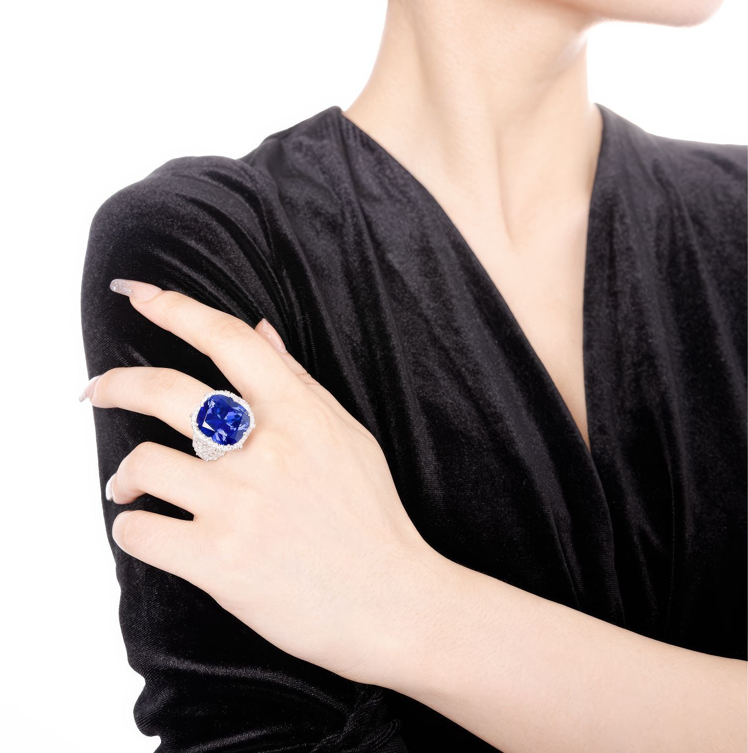 Blue Sapphire Cushion Cut Lab Diamond Statement Ring