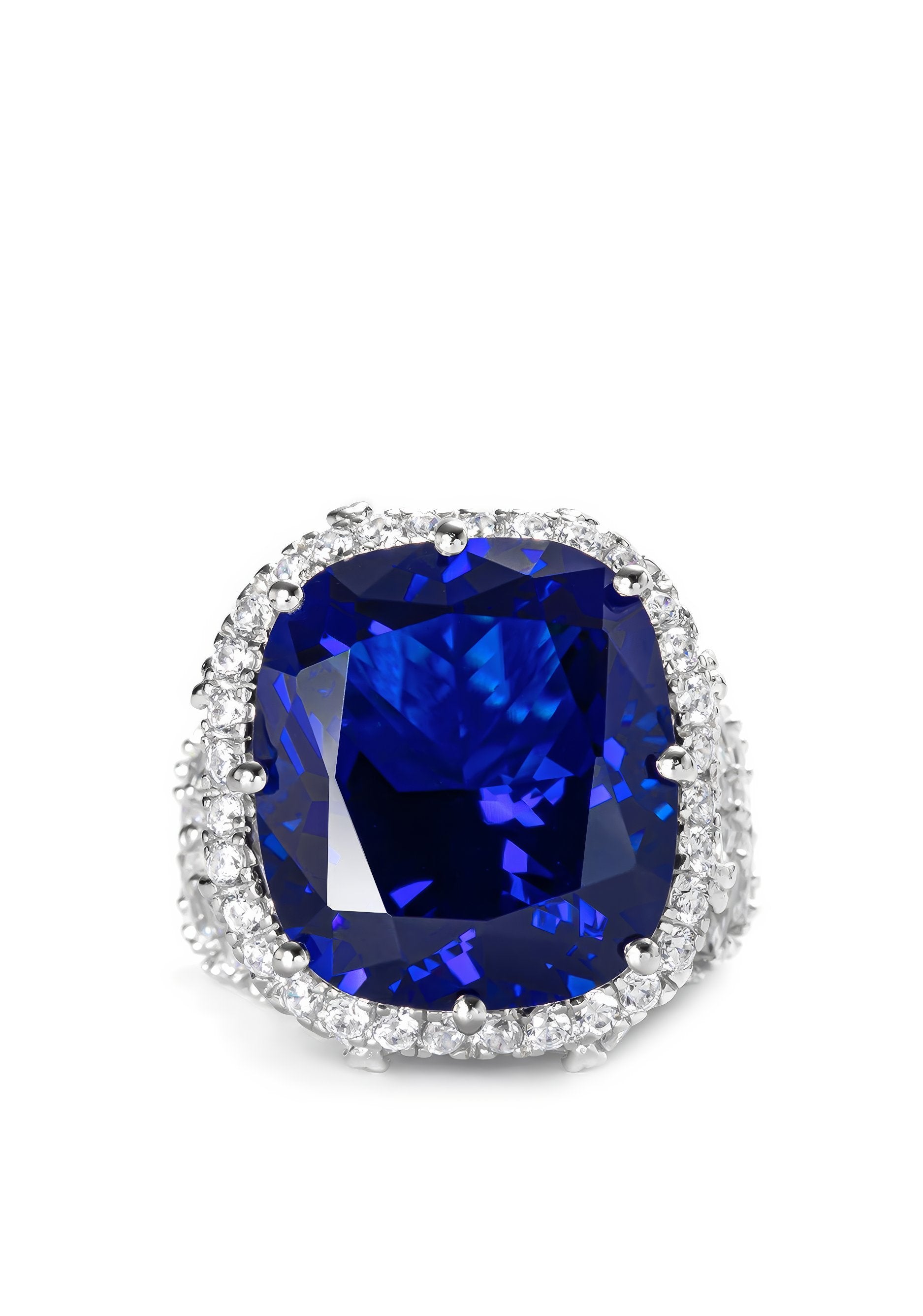 Blue Sapphire Cushion Cut Lab Diamond Statement Ring