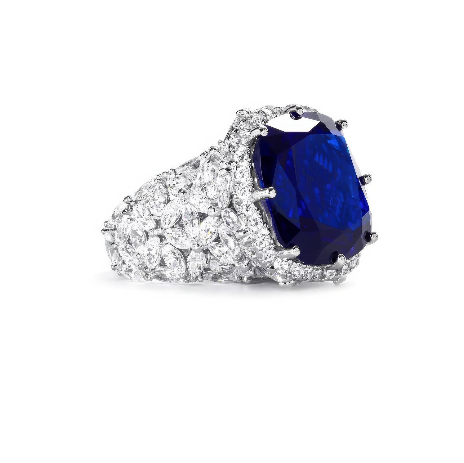 Blue Sapphire Cushion Cut Lab Diamond Statement Ring