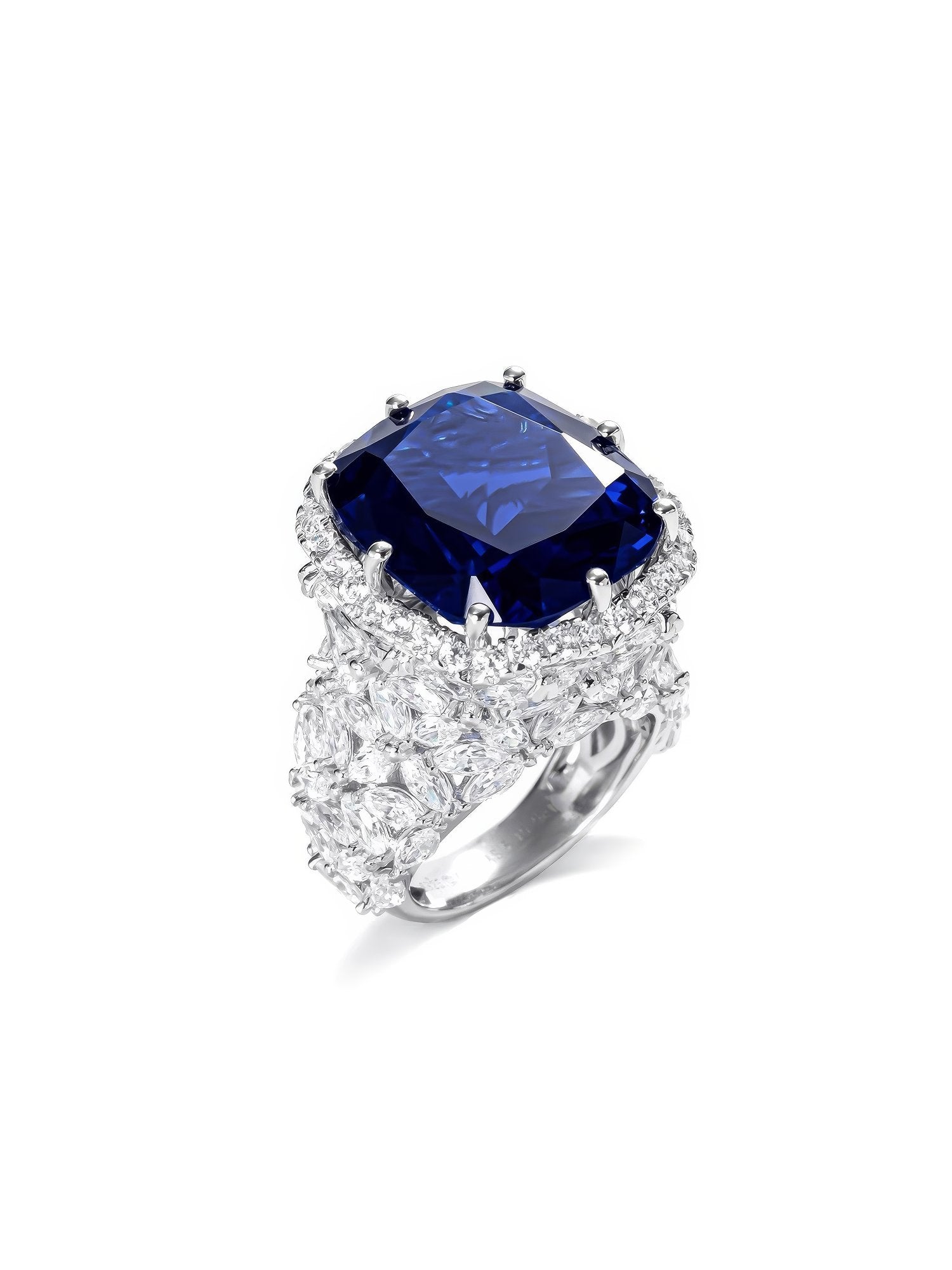 Blue Sapphire Cushion Cut Lab Diamond Statement Ring