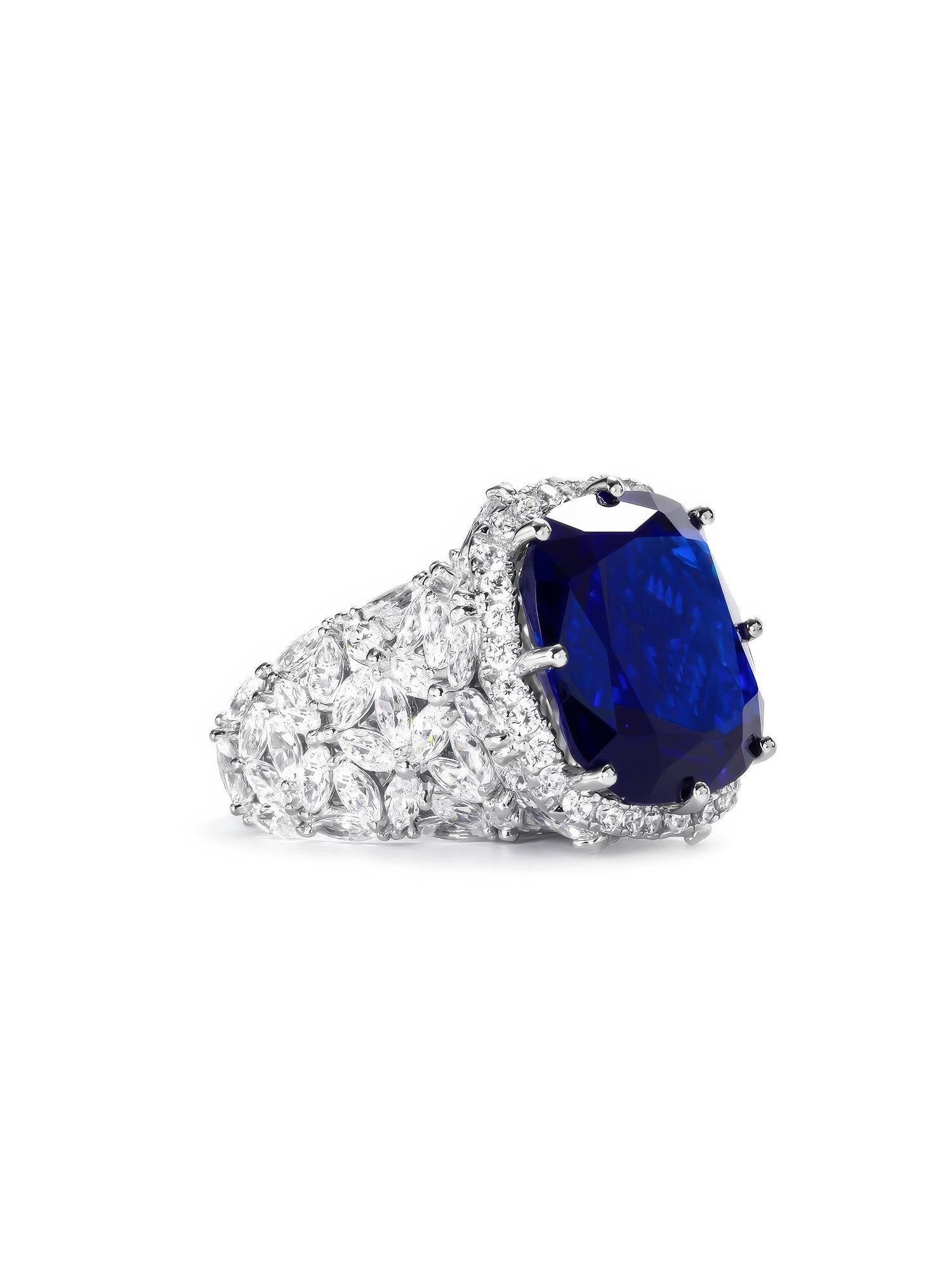 Blue Sapphire Cushion Cut Lab Diamond Statement Ring