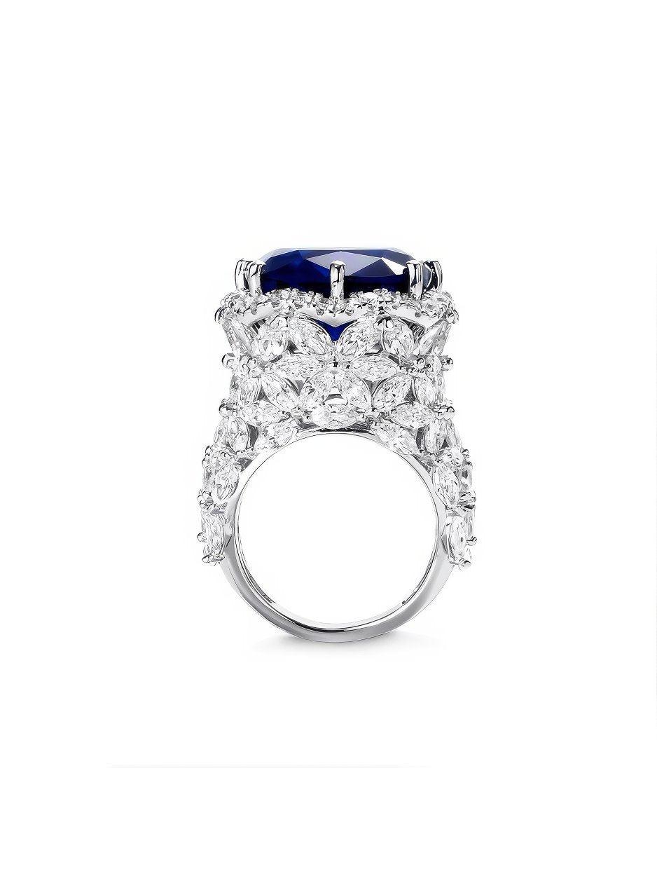 Blue Sapphire Cushion Cut Lab Diamond Statement Ring