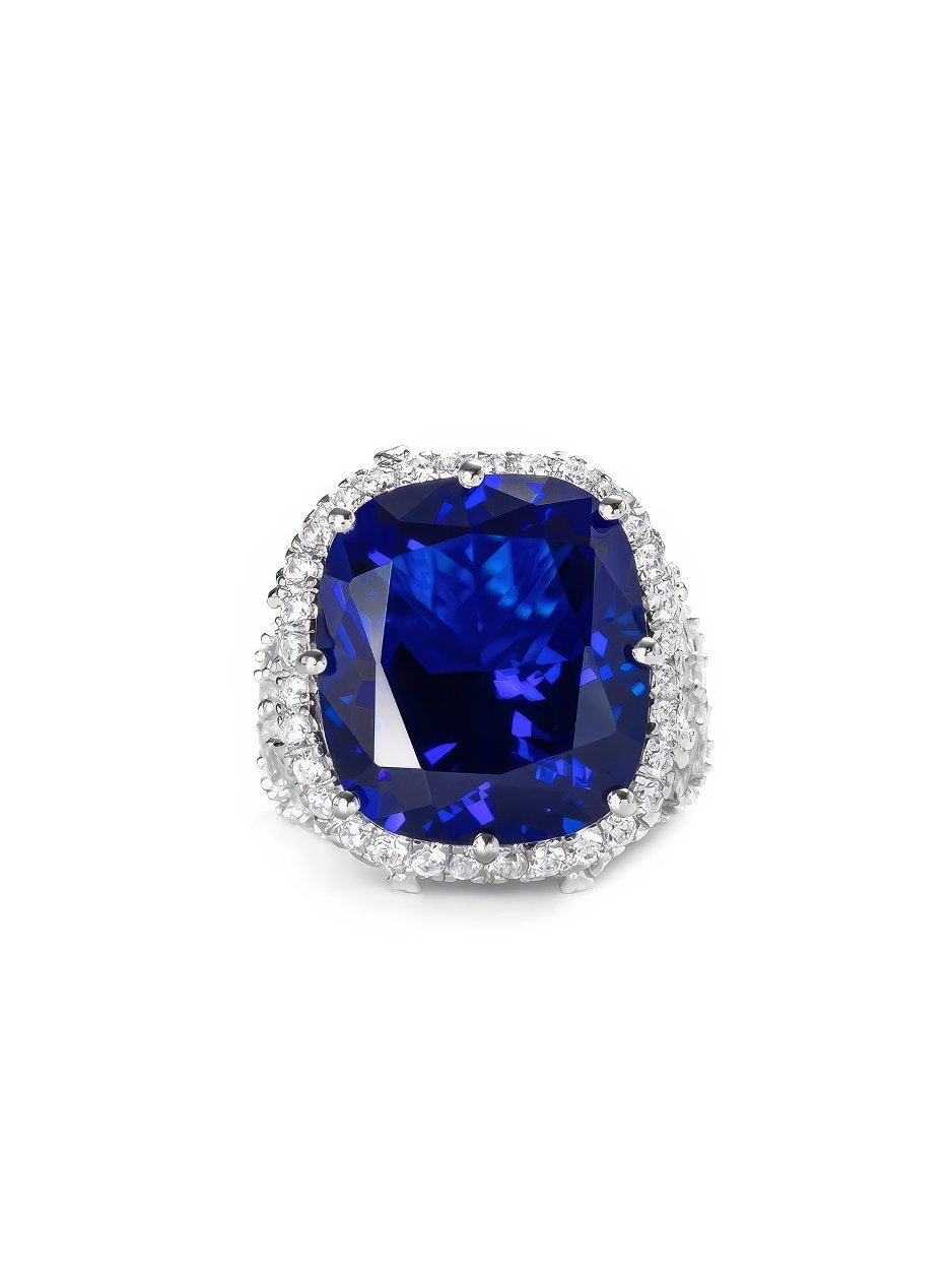 Blue Sapphire Cushion Cut Lab Diamond Statement Ring