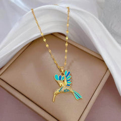 Blue Hummingbird Bird Pendant Necklace