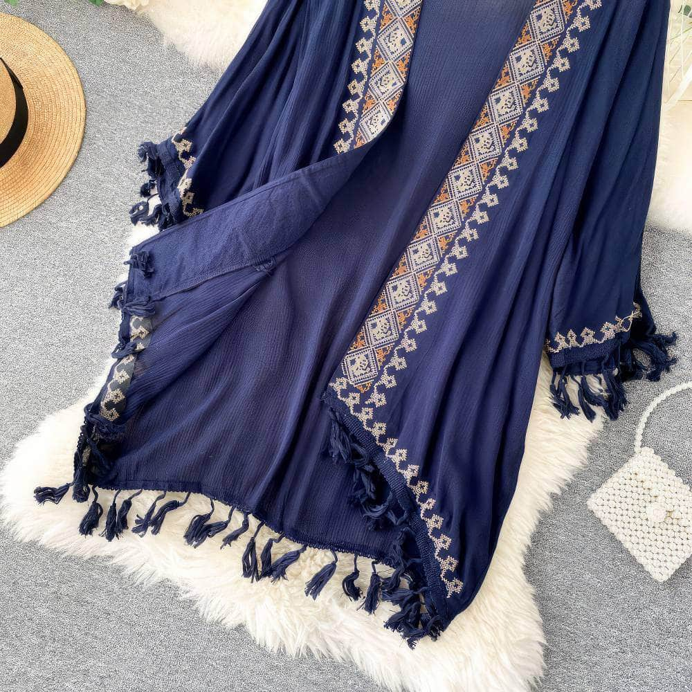 Bohemian Tassel Embroidered Kimono Robe