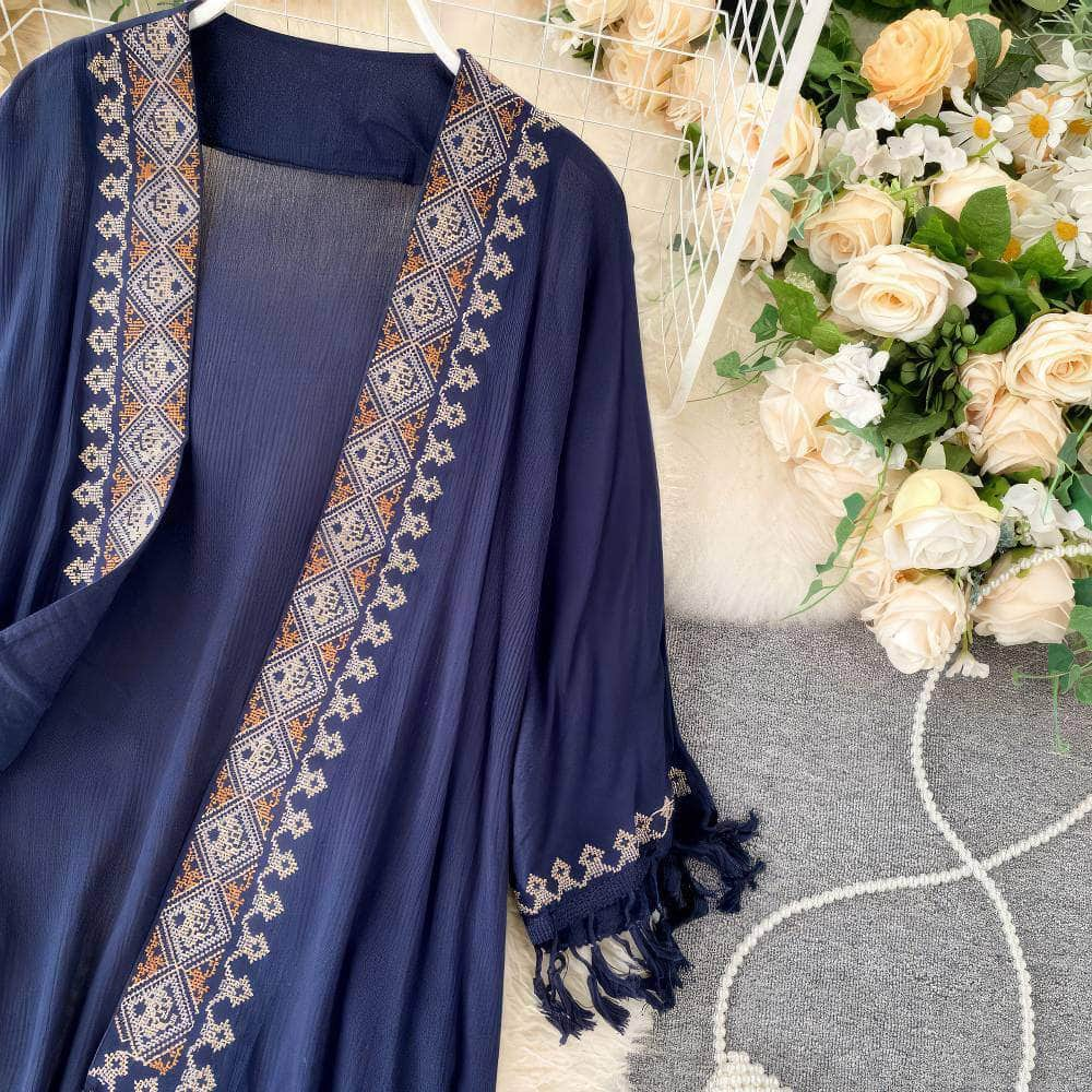 Bohemian Tassel Embroidered Kimono Robe