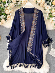 Bohemian Tassel Embroidered Kimono Robe