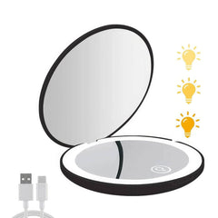 Compact LED Light Makeup Mirror: Folding Design, 10X Magnification