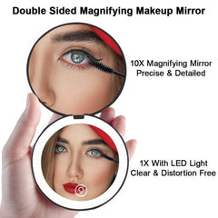 Compact LED Light Makeup Mirror: Folding Design, 10X Magnification
