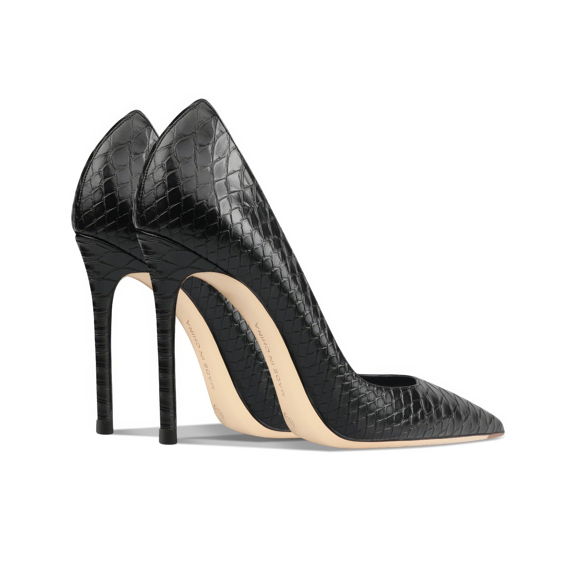 Croc Skin Stilettos Leather Pointed Toe Pumps