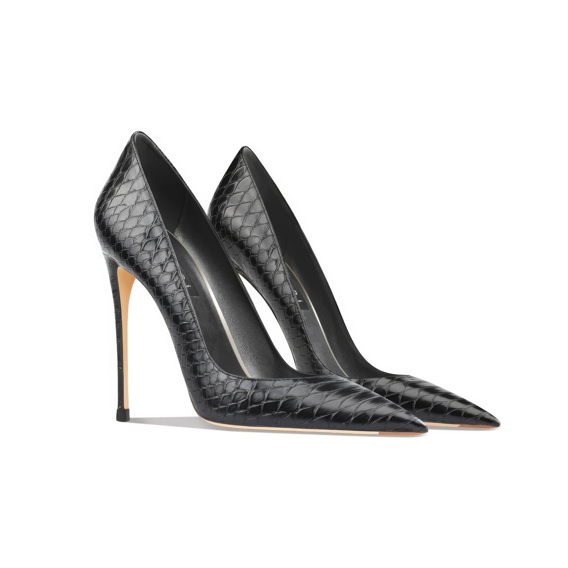 Croc Skin Stilettos Leather Pointed Toe Pumps