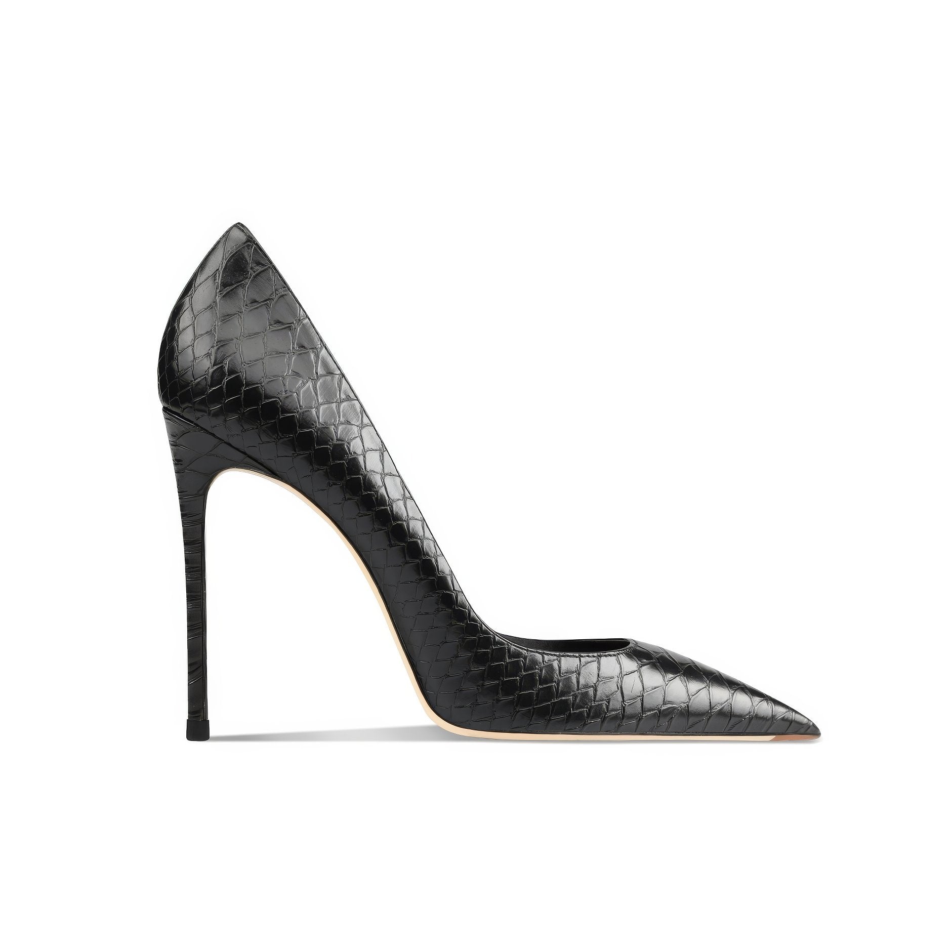 Croc Skin Stilettos Leather Pointed Toe Pumps