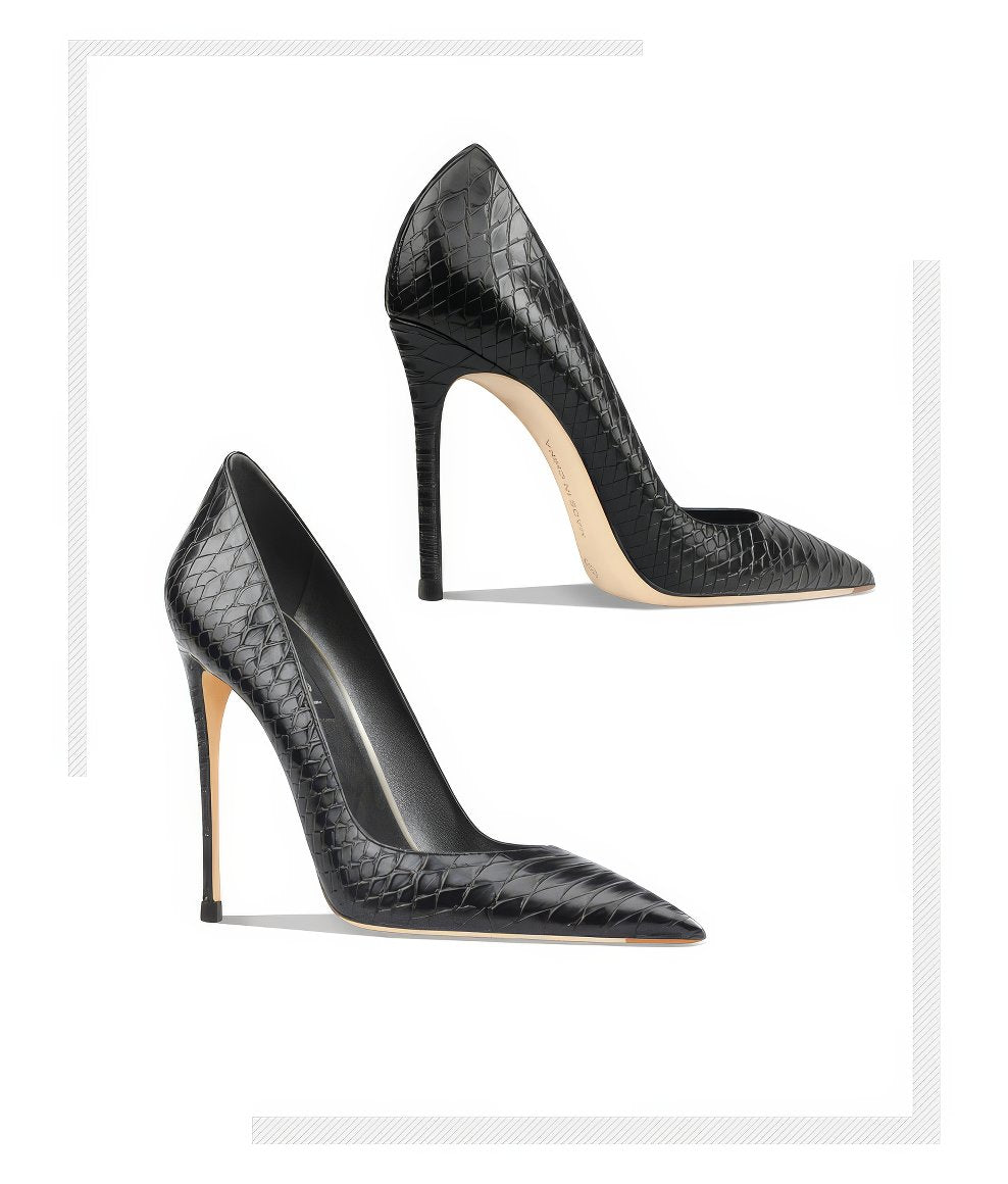 Croc Skin Stilettos Leather Pointed Toe Pumps