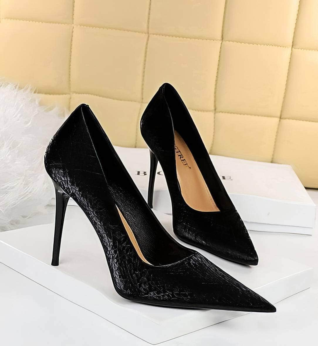 Croc Embossed Suede Pump Heels