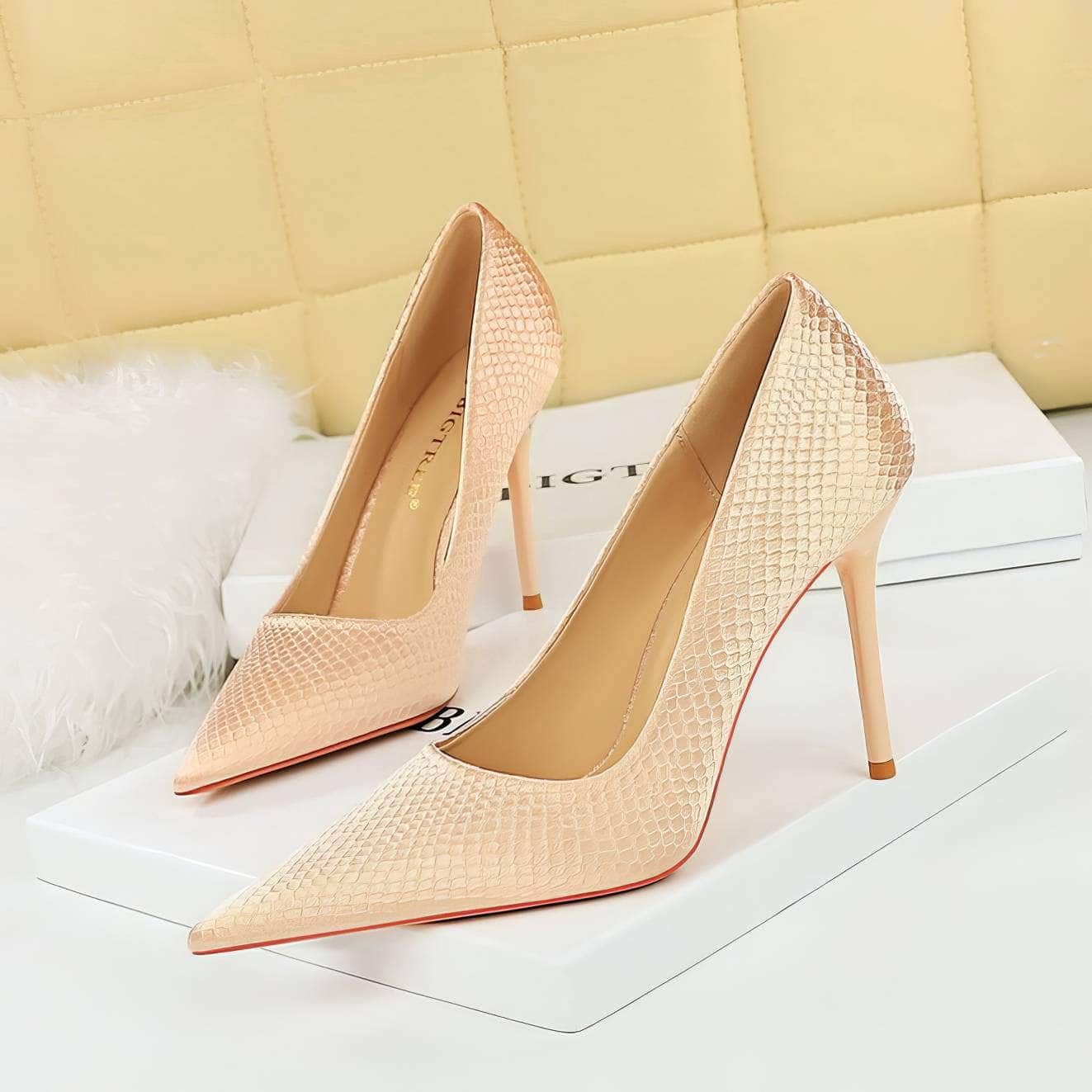 Croc Satin Pointy Toe Stiletto Heels