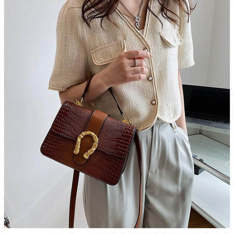 Crocodile Patterned Crossbody Leather Handbag