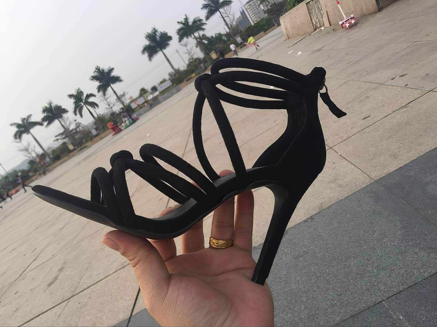 Cross Strappy Back Zip Heels