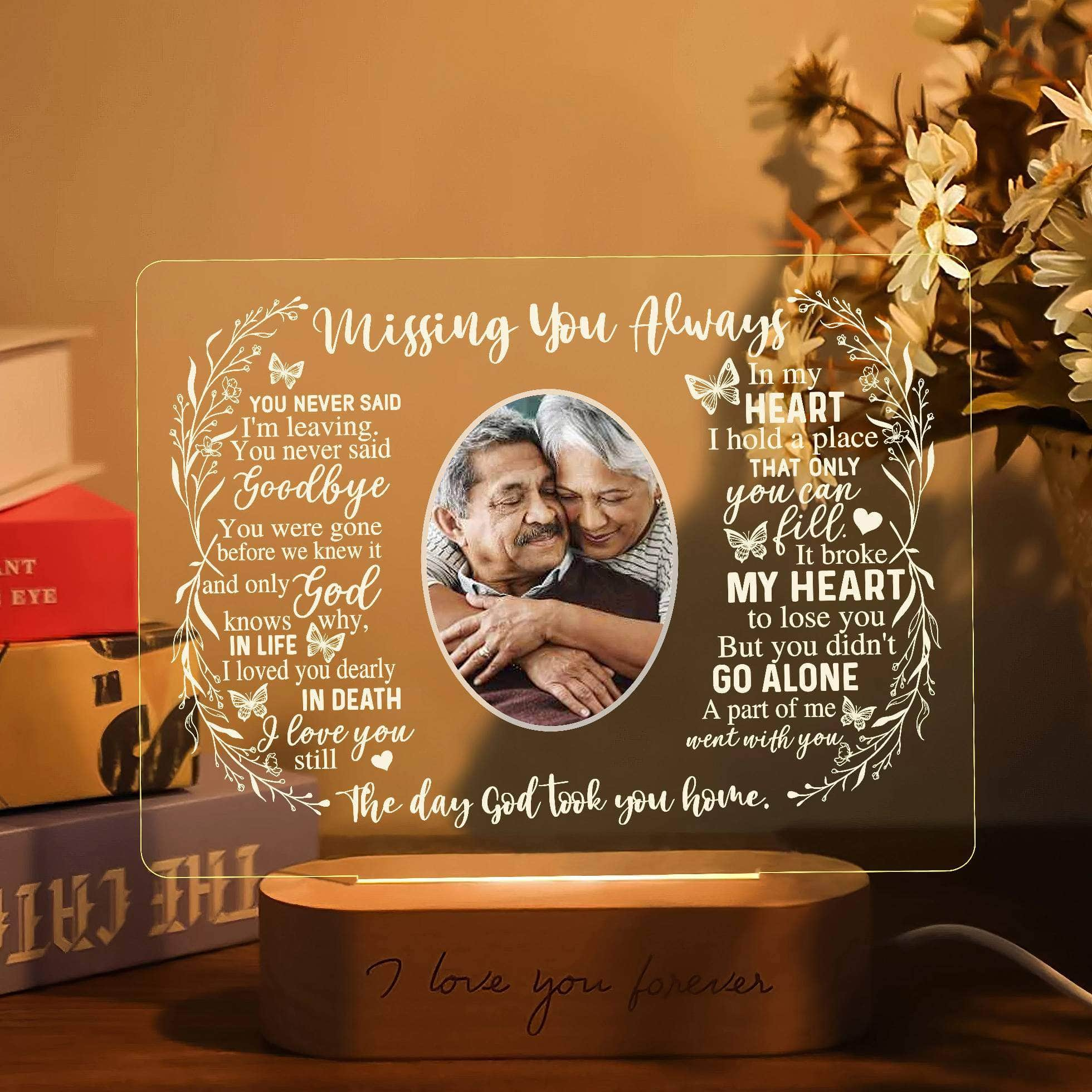 Customized Sympathy Gift - Unique In Memory of Loved Ones Light-Up Picture Frames with Personalized Photo and Text on Memorial Plaque Lamp