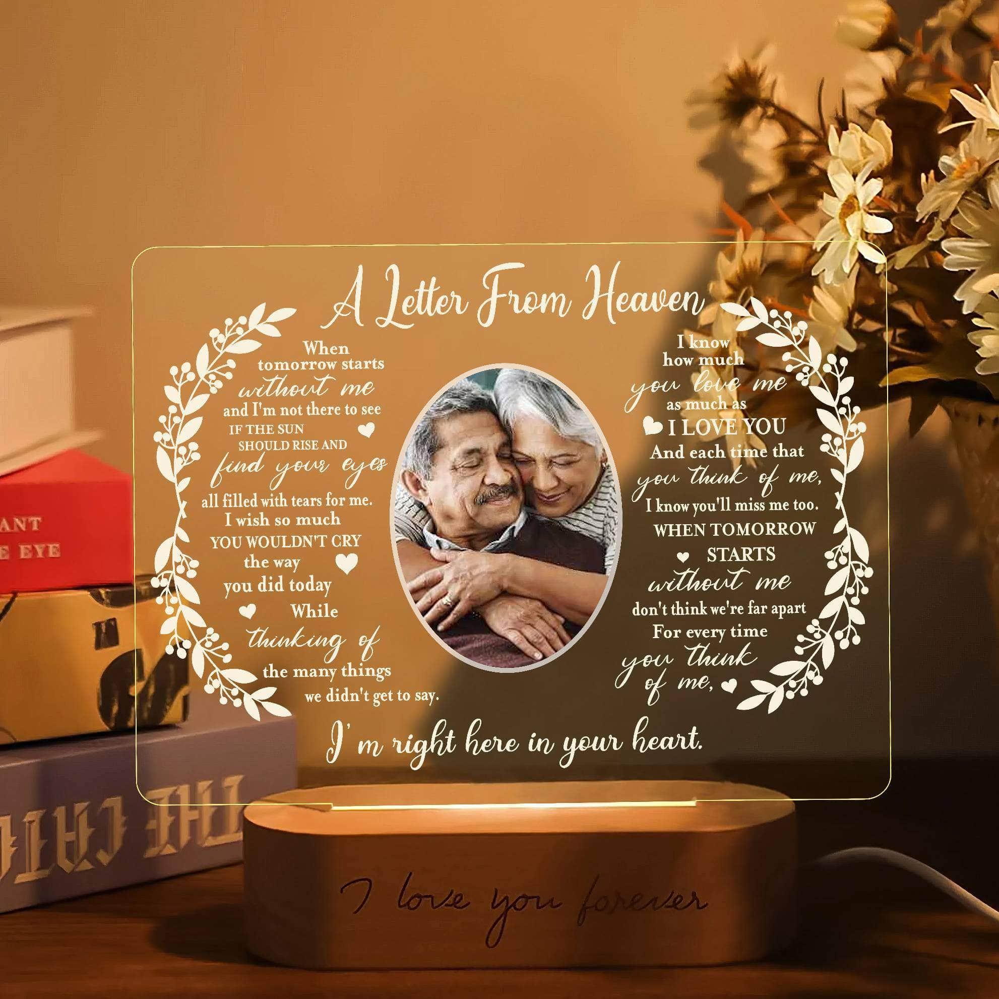 Customized Sympathy Gift - Unique In Memory of Loved Ones Light-Up Picture Frames with Personalized Photo and Text on Memorial Plaque Lamp