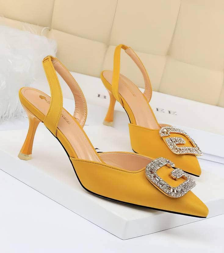 Cut Out Detailed Rhinestone Court Sandals