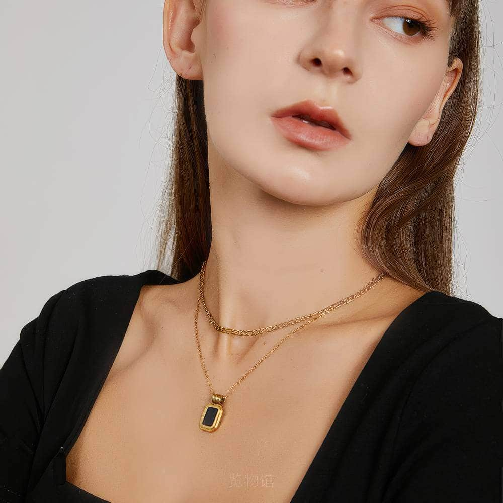 Double Layered Square Pendant Gold Necklace