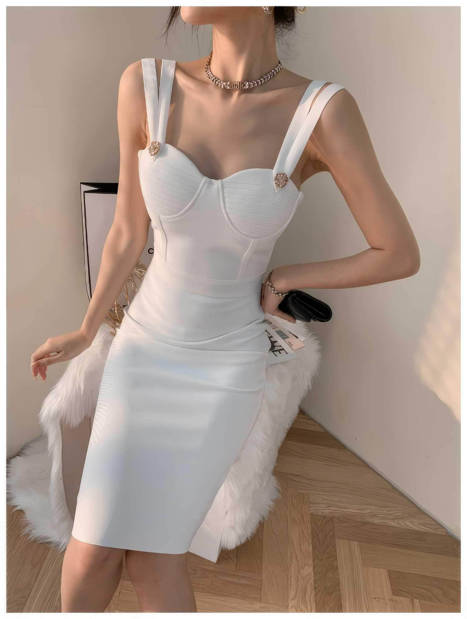 Double Strap Corset Bandage Midi Dress