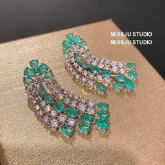 Emerald Crystals Tassel Drop Rhinestone Earrings