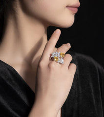 Fancy Yellow Diamond Floral Cluster Lab Cultivated Diamond Ring