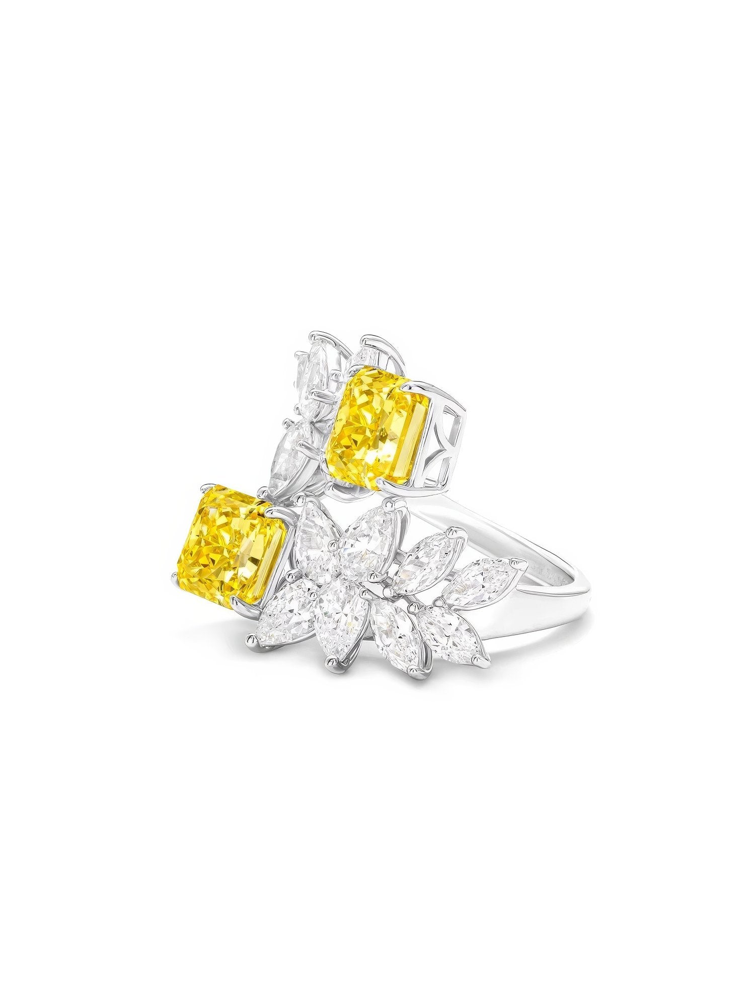 Fancy Yellow Diamond Floral Cluster Lab Cultivated Diamond Ring