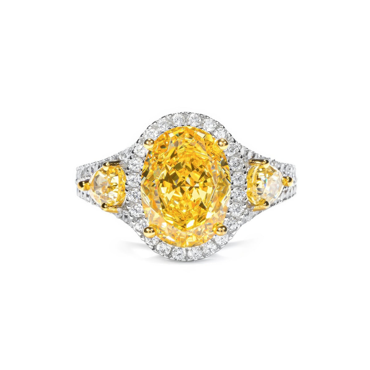 Fancy Yellow Oval Cut Lab Diamond Halo Ring