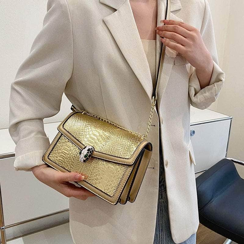 Fashion-Forward Square Bag with Snake Buckle