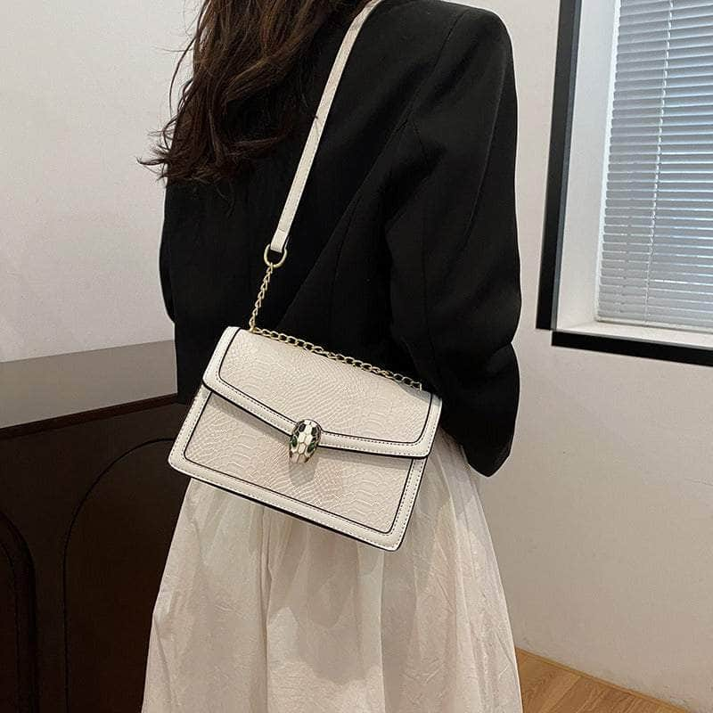 Fashion-Forward Square Bag with Snake Buckle