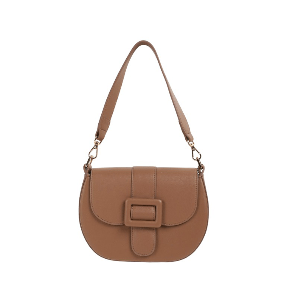 Flap-Top Saddle Bag with Intricate Buckle Detailing