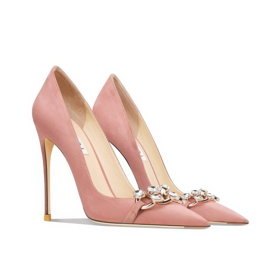 Rhinestone Embellished Ballet Pink Crystal Pumps