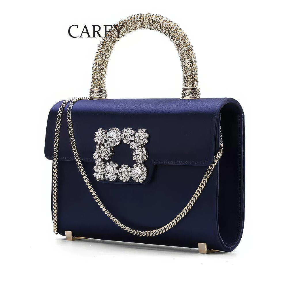 Floral Strass Jewel Buckle Clutch Mini Satin Bag