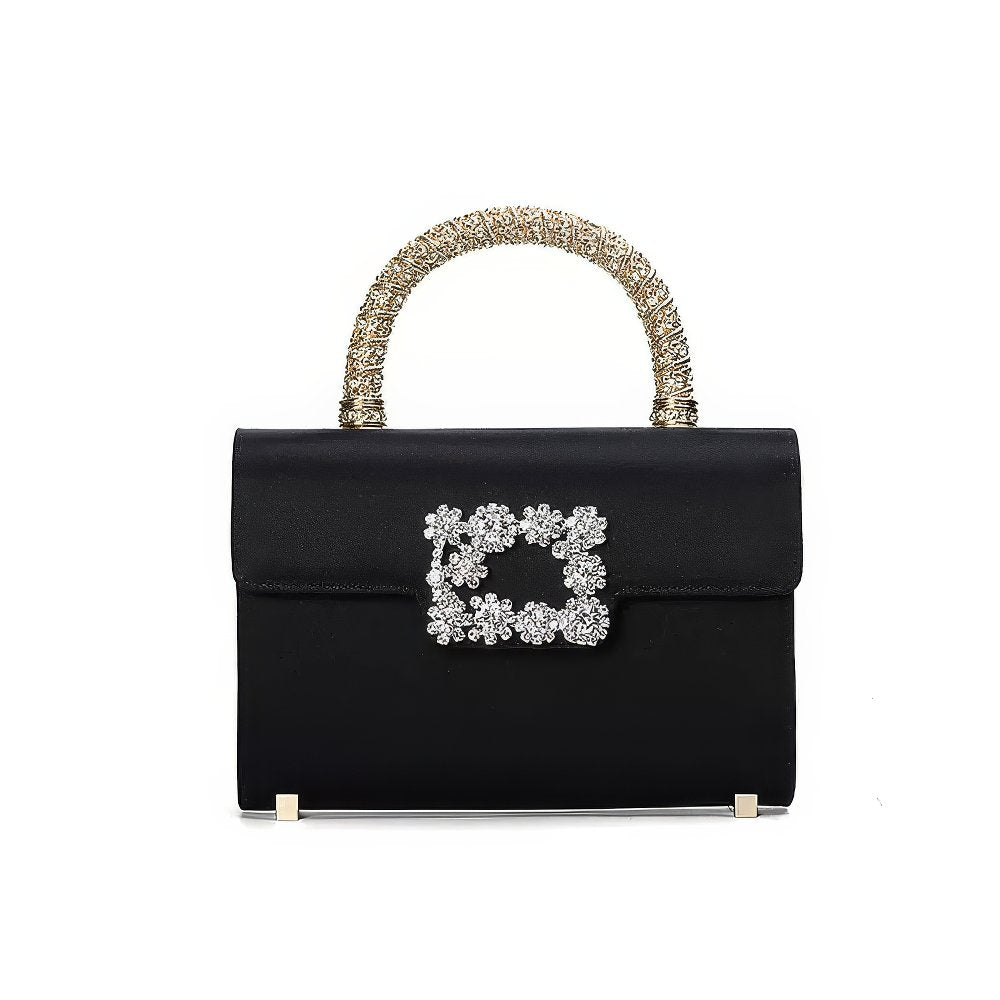 Floral Strass Jewel Buckle Clutch Mini Satin Bag