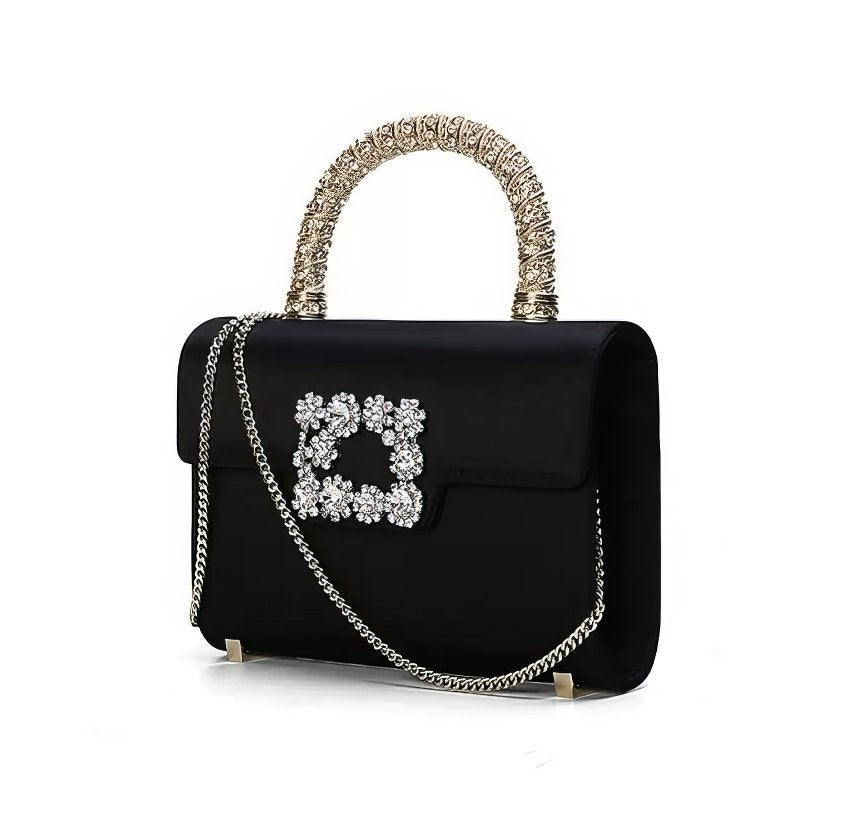 Floral Strass Jewel Buckle Clutch Mini Satin Bag